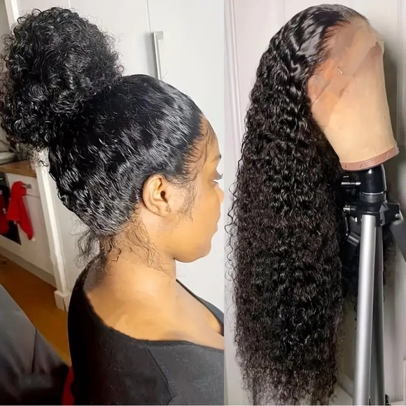 180% Density 28” Natural Black Deep Wave 360 Lace Frontal Human Hair Wig - Picture 4 of 11